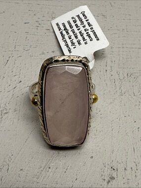 Sterling Silver Rose Quartz Statement Ring with Brass Accents Sz 9 NWT